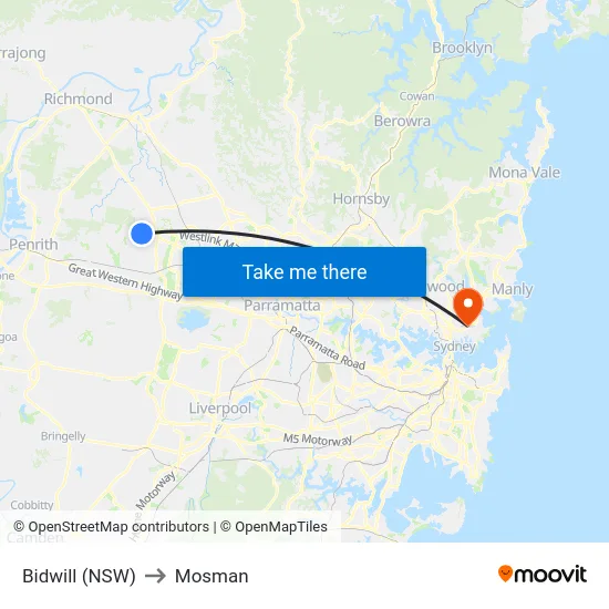 Bidwill (NSW) to Mosman map