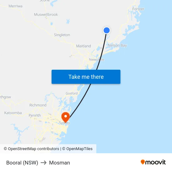 Booral (NSW) to Mosman map