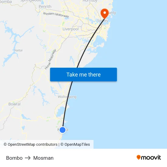 Bombo to Mosman map