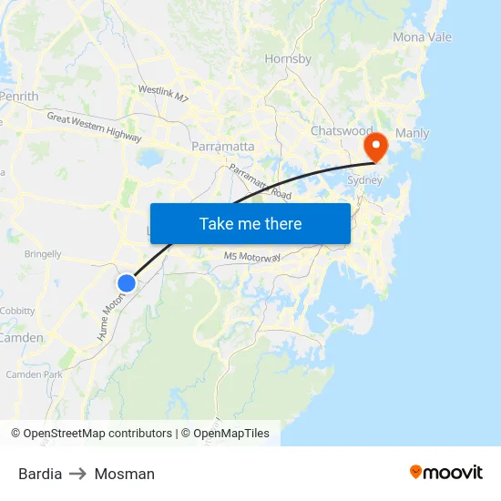 Bardia to Mosman map