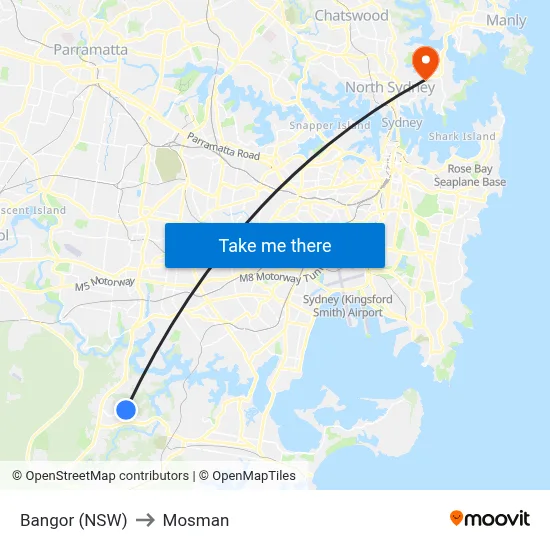 Bangor (NSW) to Mosman map
