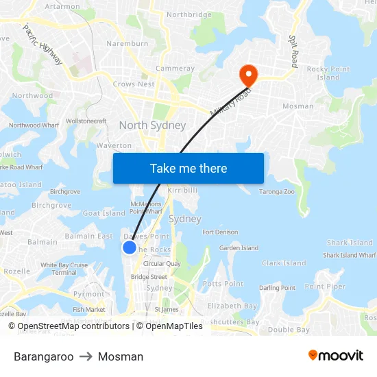 Barangaroo to Mosman map