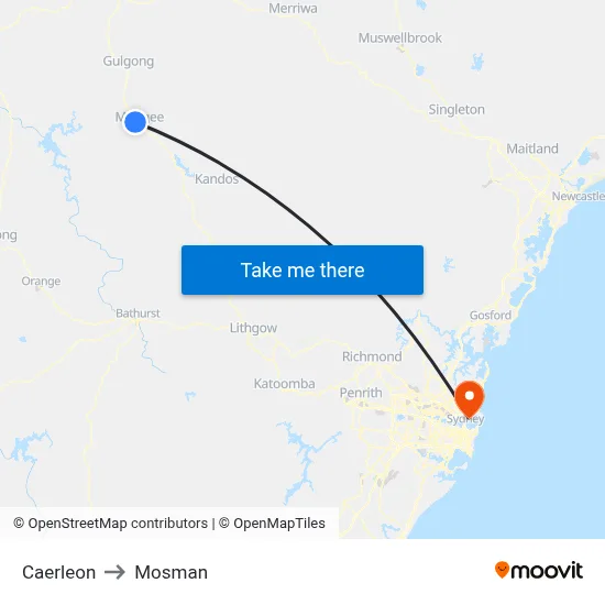 Caerleon to Mosman map