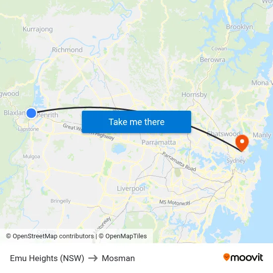Emu Heights (NSW) to Mosman map