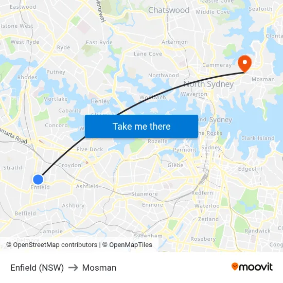 Enfield (NSW) to Mosman map