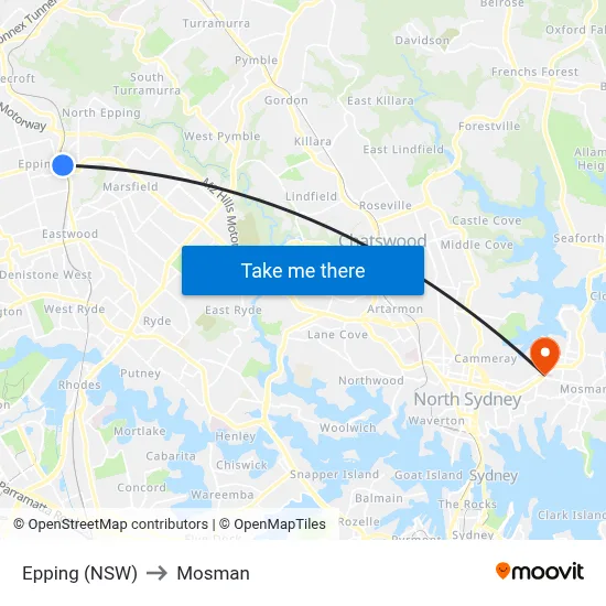 Epping (NSW) to Mosman map