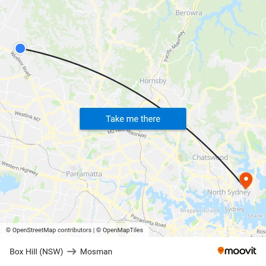 Box Hill (NSW) to Mosman map