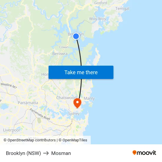 Brooklyn (NSW) to Mosman map