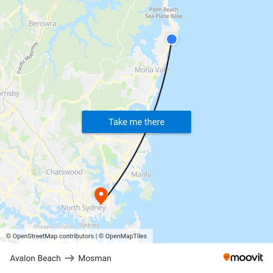 Avalon Beach to Mosman map