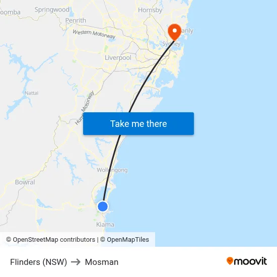 Flinders (NSW) to Mosman map