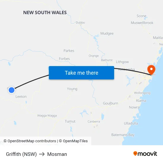 Griffith (NSW) to Mosman map