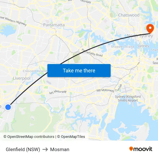 Glenfield (NSW) to Mosman map