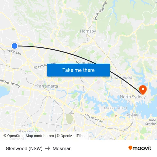 Glenwood (NSW) to Mosman map