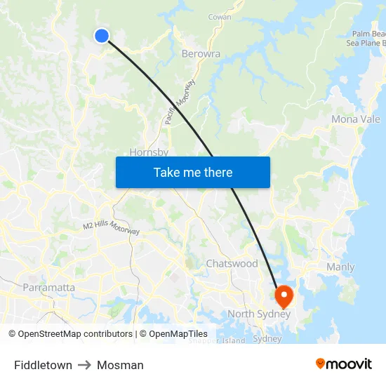 Fiddletown to Mosman map