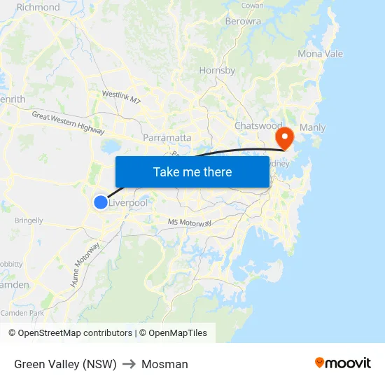 Green Valley (NSW) to Mosman map