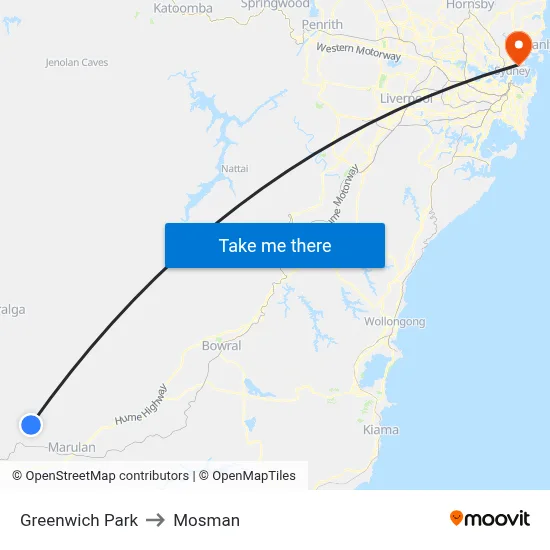 Greenwich Park to Mosman map