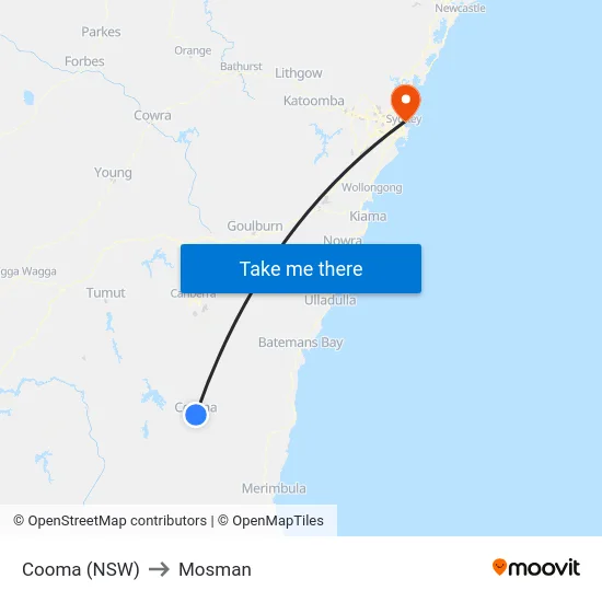 Cooma (NSW) to Mosman map