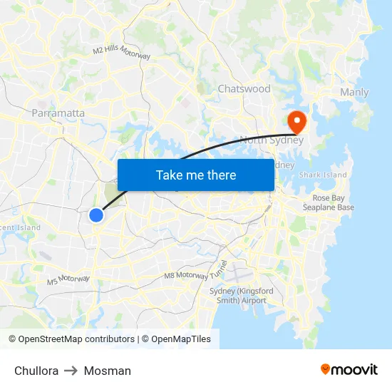 Chullora to Mosman map