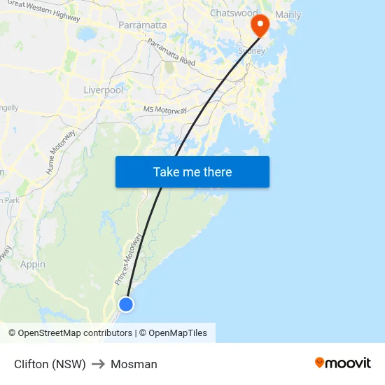 Clifton (NSW) to Mosman map