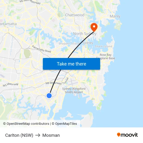 Carlton (NSW) to Mosman map