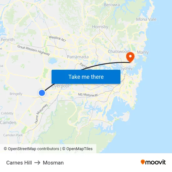 Carnes Hill to Mosman map