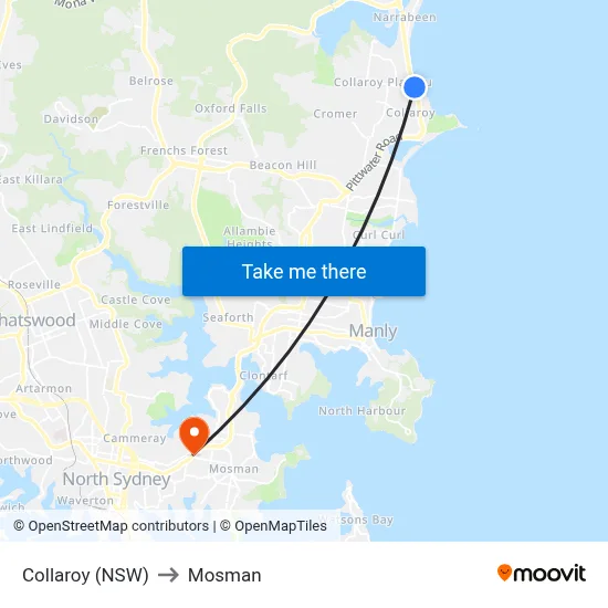 Collaroy (NSW) to Mosman map