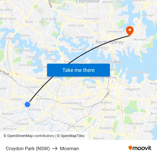 Croydon Park (NSW) to Mosman map