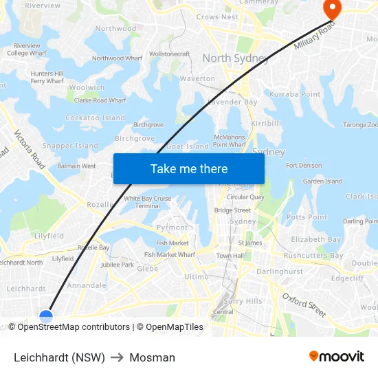 Leichhardt (NSW) to Mosman map