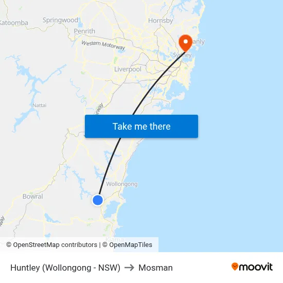 Huntley (Wollongong - NSW) to Mosman map