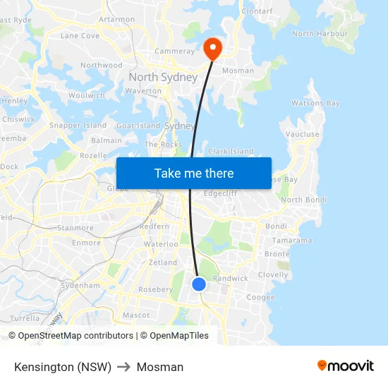 Kensington (NSW) to Mosman map