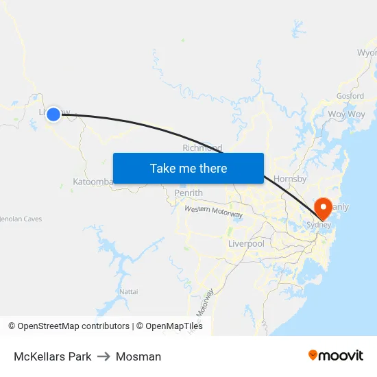 McKellars Park to Mosman map