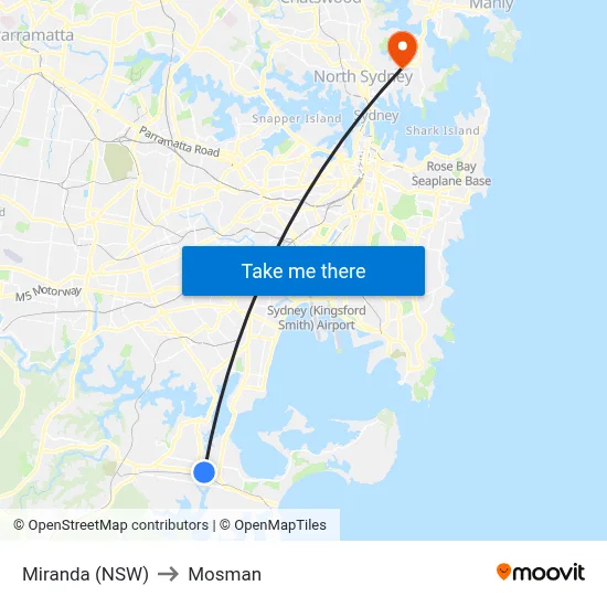 Miranda (NSW) to Mosman map