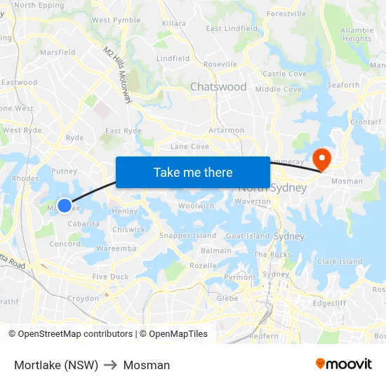 Mortlake (NSW) to Mosman map