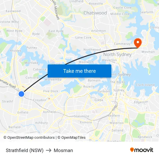 Strathfield (NSW) to Mosman map