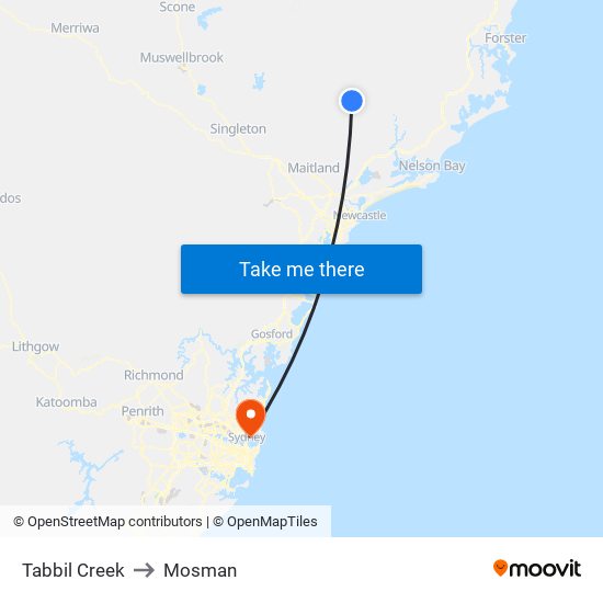 Tabbil Creek to Mosman map