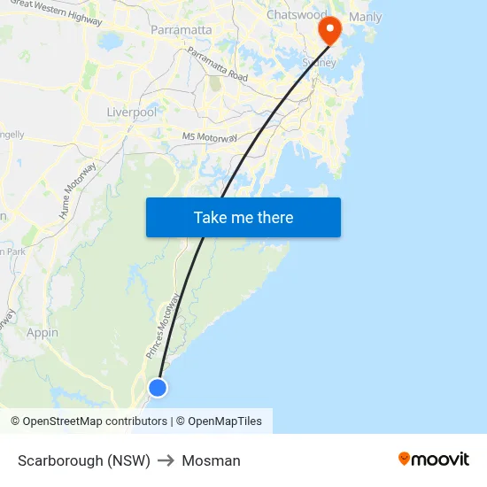Scarborough (NSW) to Mosman map