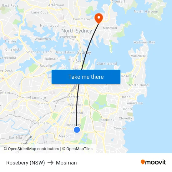 Rosebery (NSW) to Mosman map
