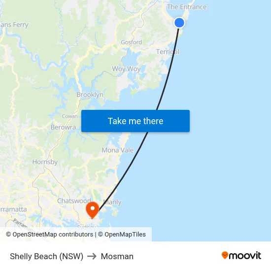 Shelly Beach (NSW) to Mosman map