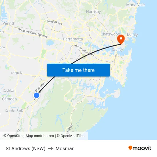 St Andrews (NSW) to Mosman map