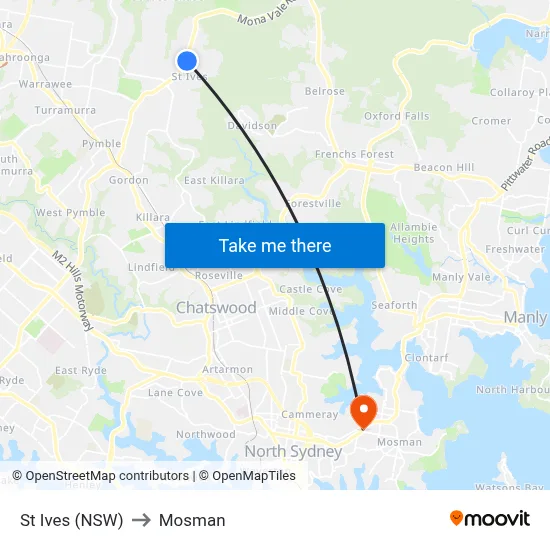 St Ives (NSW) to Mosman map
