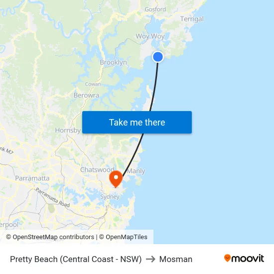 Pretty Beach (Central Coast - NSW) to Mosman map