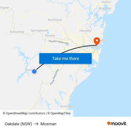 Oakdale (NSW) to Mosman map