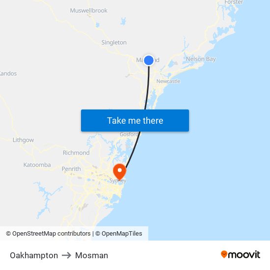 Oakhampton to Mosman map
