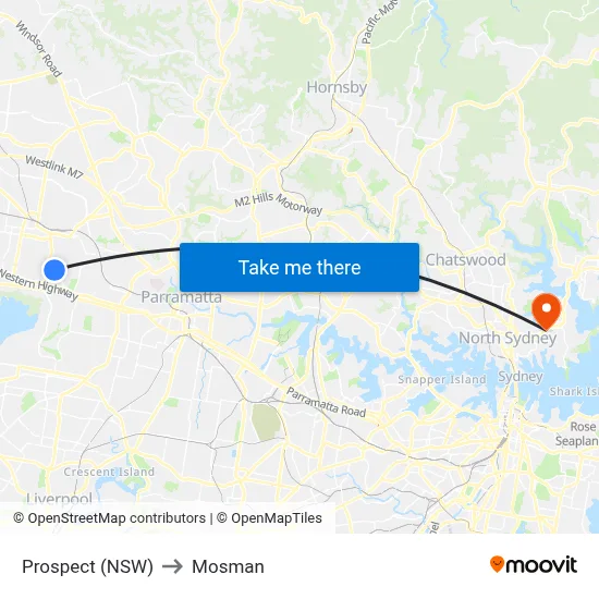 Prospect (NSW) to Mosman map