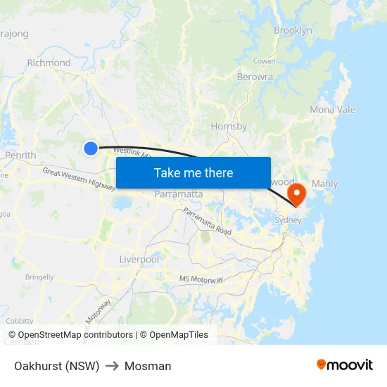 Oakhurst (NSW) to Mosman map