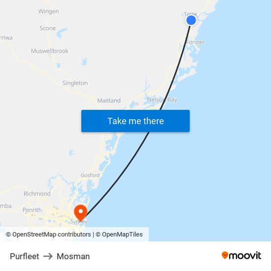 Purfleet to Mosman map