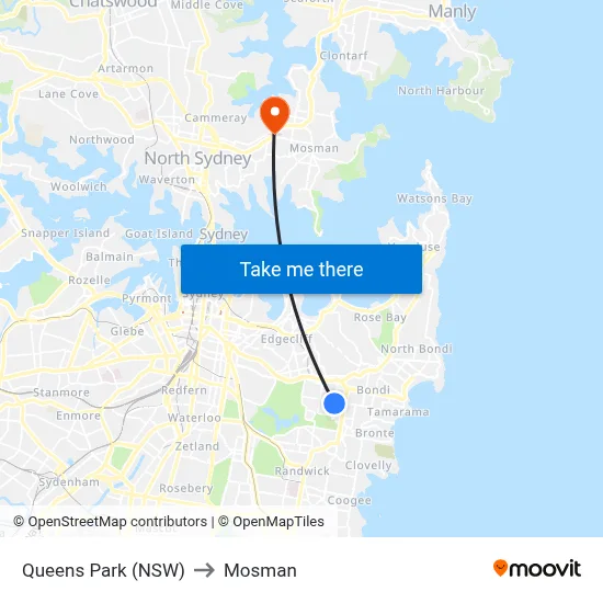 Queens Park (NSW) to Mosman map
