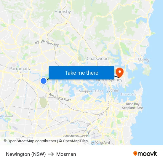 Newington (NSW) to Mosman map