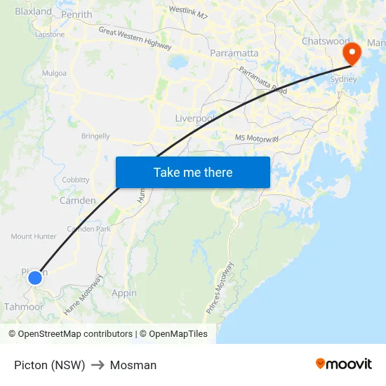 Picton (NSW) to Mosman map