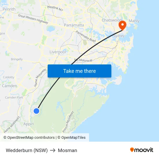 Wedderburn (NSW) to Mosman map